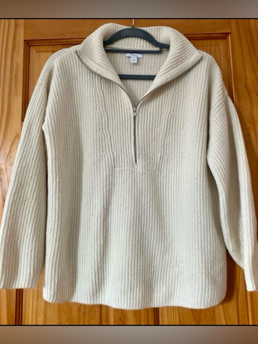 Daily Ritual Ribbed Half Zip Sweater Cream Oversized Cozy Pullover Small